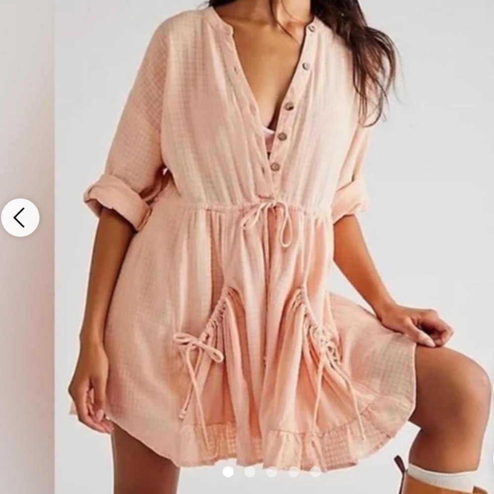 Free People Pink So Serene Mini Dress Size Small , BoHo Hippie Dress